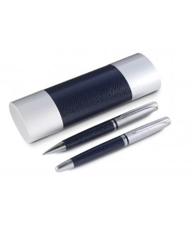 Writing set, ball pen and rollerball in case