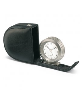 Alarm clock in leather pouch