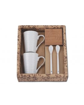 set 2 mugs with spoons and coasters